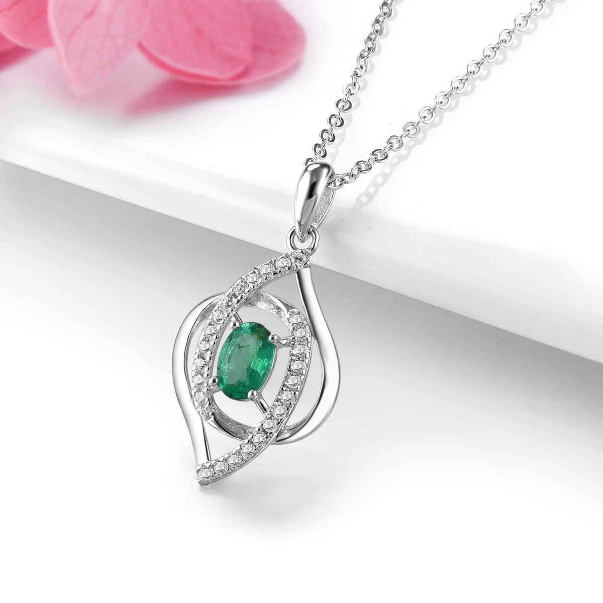 Natural Genuine Precious Emerald Solid Sterling Silver Pendants 0.45 Carats Classic Fine Jewelry Design S925 Rhodium Plated - Image 4