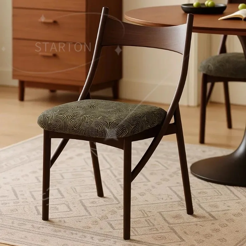 Cat Ear Dining Chair Home Backrest Small-sized Apartment Solid Wood Vintage Dining Soft Package Restaurant Designer Chair