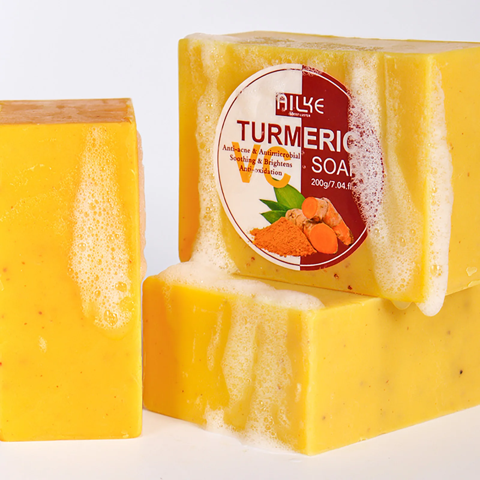 AILKE Natural Turmeric Soap for Face & Body & Hands, Lighten, Clean Stains, Brighten Skin Tone, Reduce Various Spots