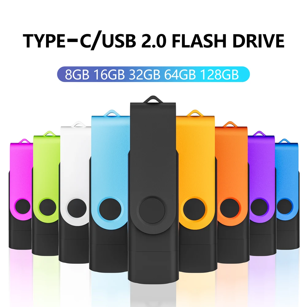 100PCS TYPE-C Plastic USB Flash Drive 128GB Silver Memory Stick 64GB Mini Pen Drive 32GB Business Gift USB Flash Drives 16GB 8GB