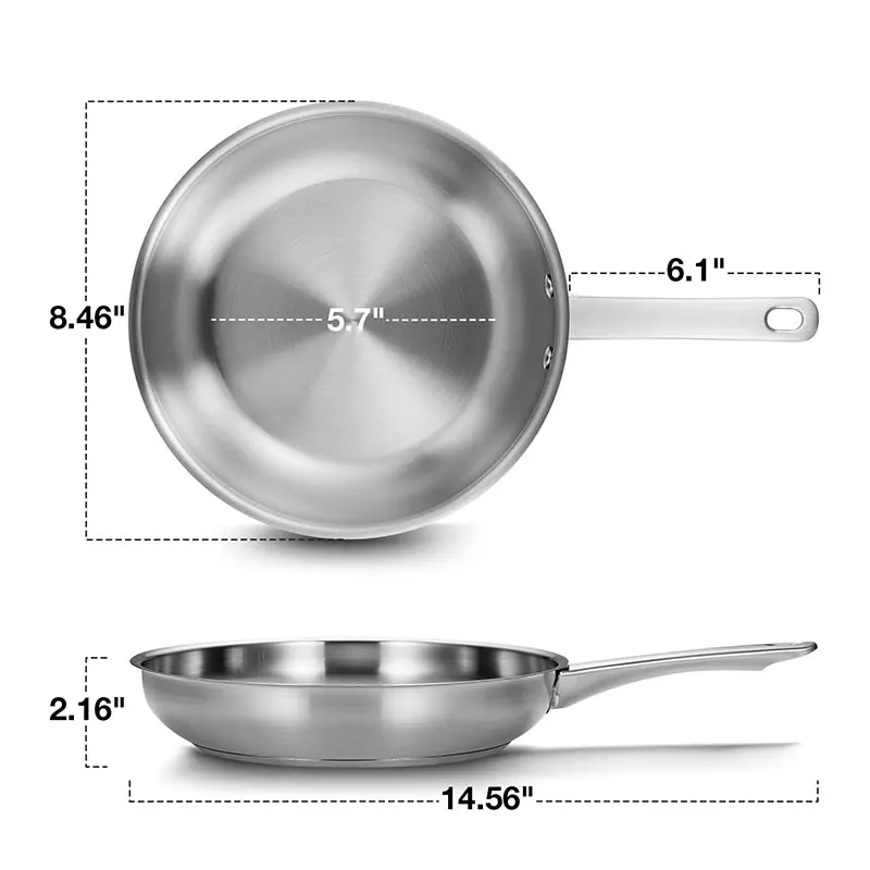 مقلاة صغيرة 8 بوصة مقلاة من الفولاذ المقاوم للصدأ مع قاعدة ثلاثية الطبقات مقلاة عجة البيض الاحترافية تجهيزات المطابخ آمنة للاستخدام في غسالة الأطباق