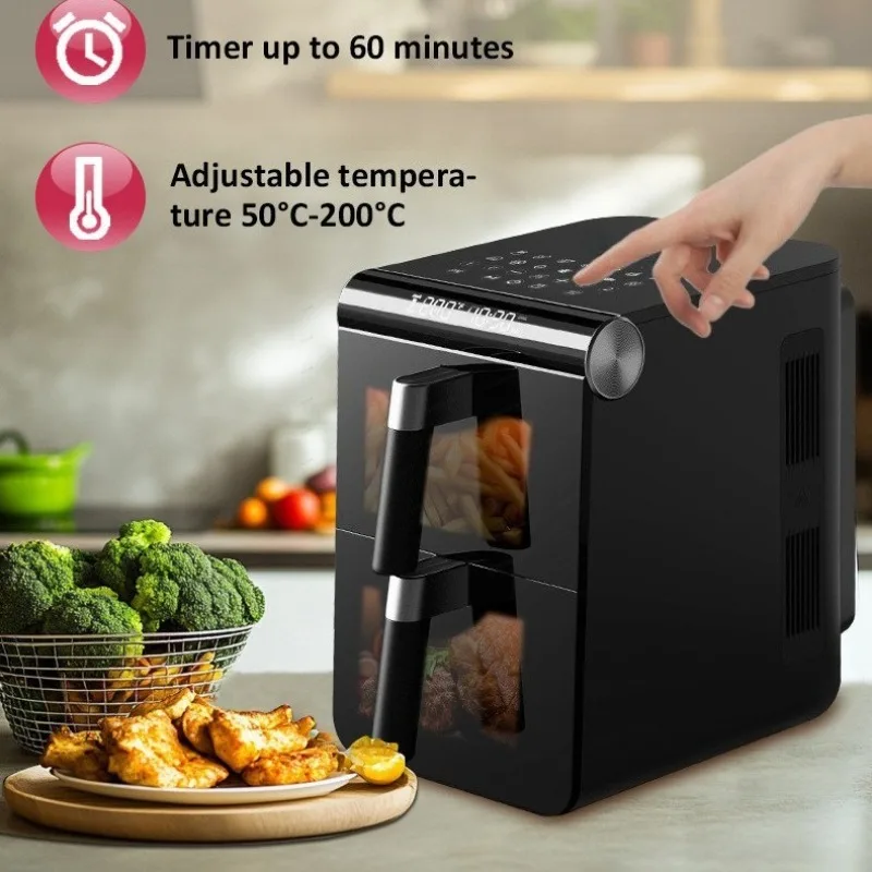 Air Fryer 110V 13L Large Capacity Visible Dual Basket Touch Screen Household Fryer for Daily Cooking