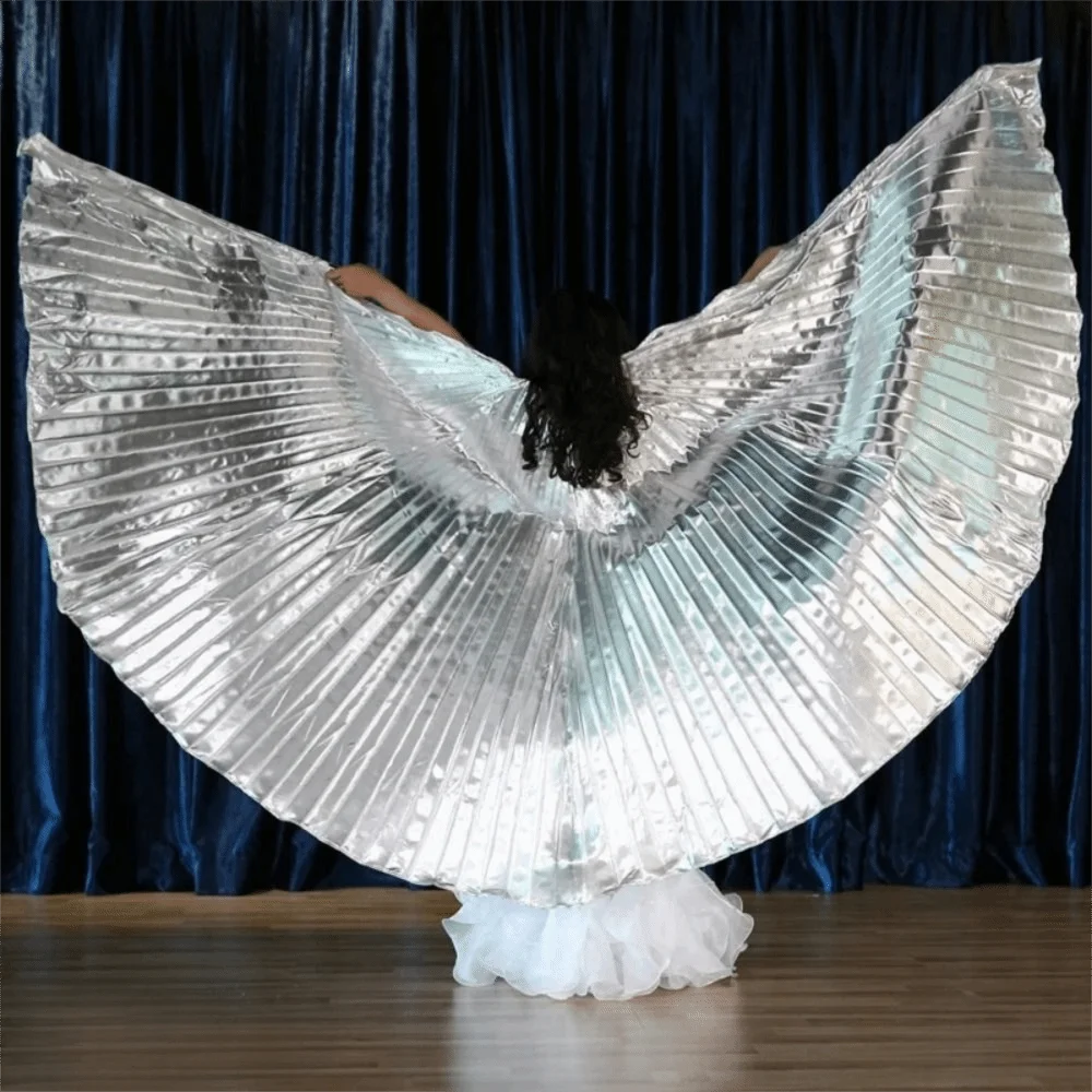 Accesorio creativo de ala para danza del vientre, 360 grados con varilla telescópica, capa de gran rendimiento plisada, accesorios de danza Oriental suaves