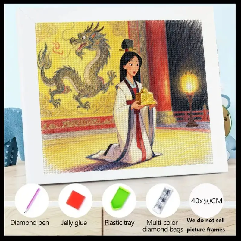 

1 шт. сверкающий 5D DIY полный дрель набор для алмазной живописи, с принцессой Диснея Мулан и деревенским китайским драконом, элегантными традиционными