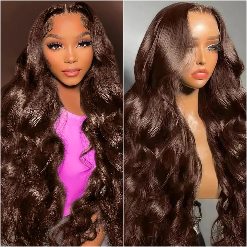 

200 Плотность Бразильский Шоколадно-Коричневый 13x4 Парик Фронта Шнурка Объемная Волна 13x6 HD Парики Фронта Шнурка Человеческих Волос Для Женщин Предварительно Сорванные