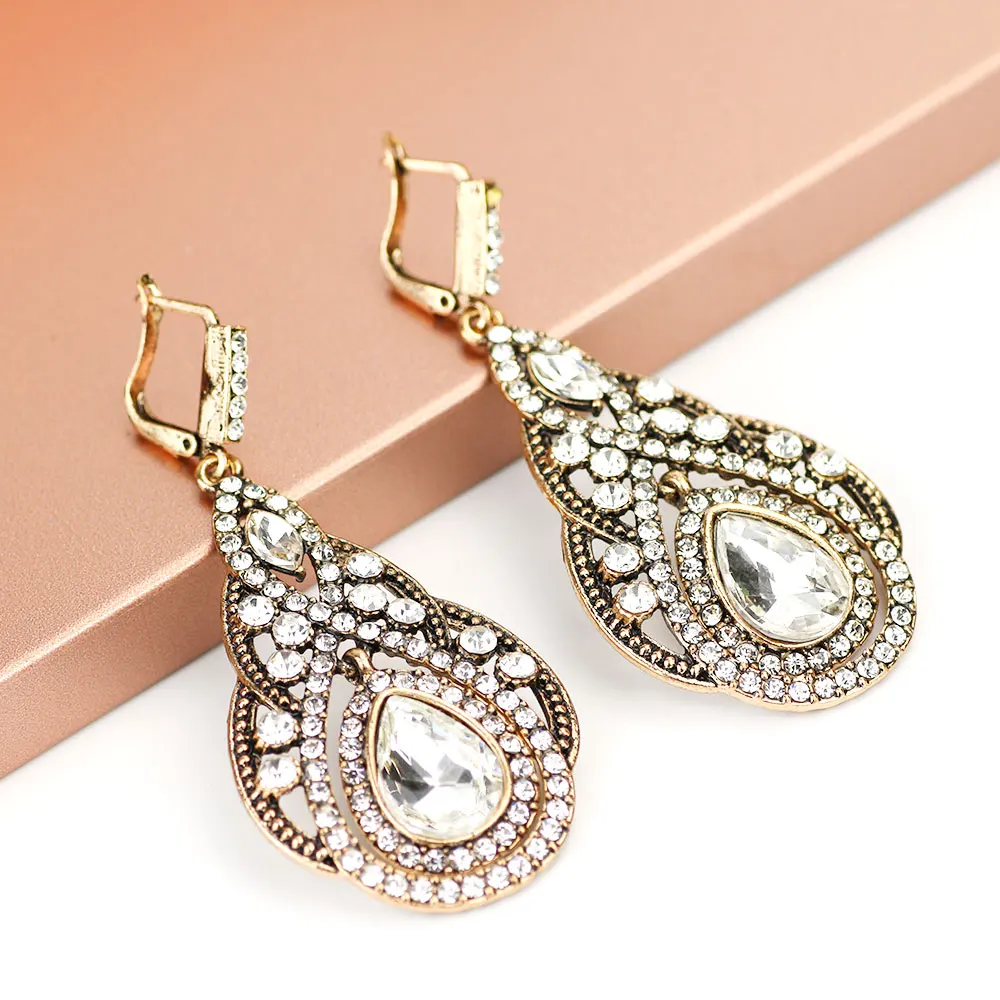 Sunspicems Bohemia Rhinestone Drop Earring Gray&White Crystal Bohe Women Bride Wedding Jewelry Tulip style Turkish Earring Gift