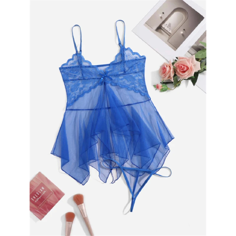 Сексуальный сетчатый прозрачный тонкий кружевной комплект одежды для сна, женское соблазнительное нижнее белье, милая ночная рубашка для взрослых, развлечений, интимная одежда