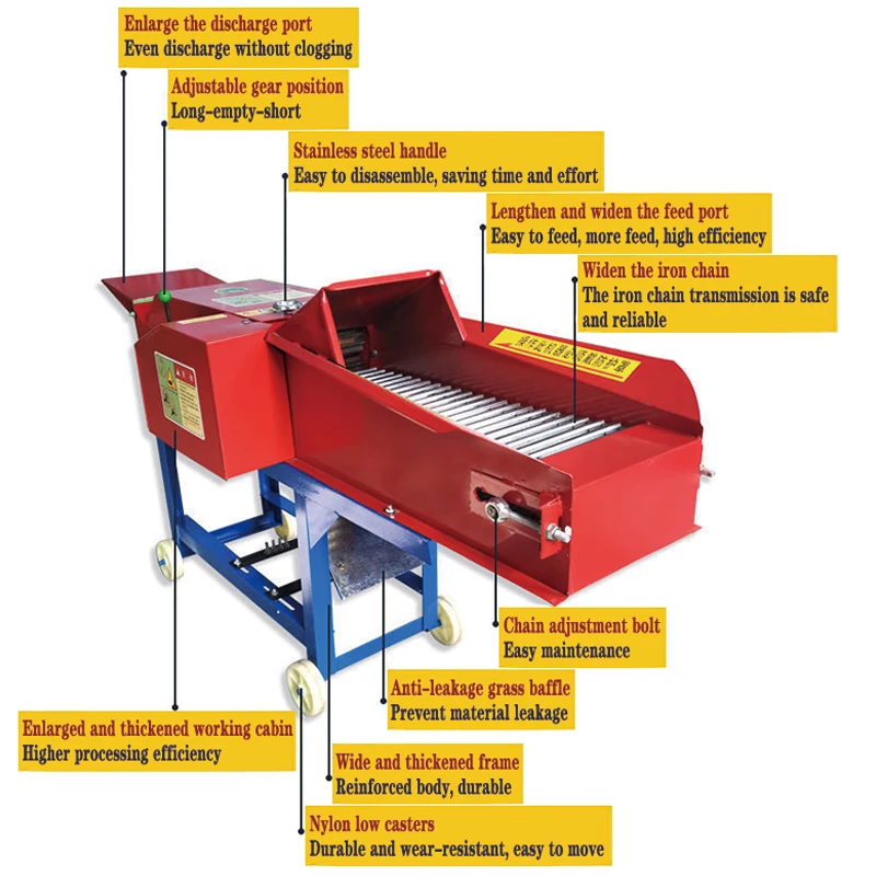 Diesel Engine Chaff Cutter 3t/h Straw Silage Forage Chopper Maize Grinder Cow Sheep Farm Animal Feed Processing Machine