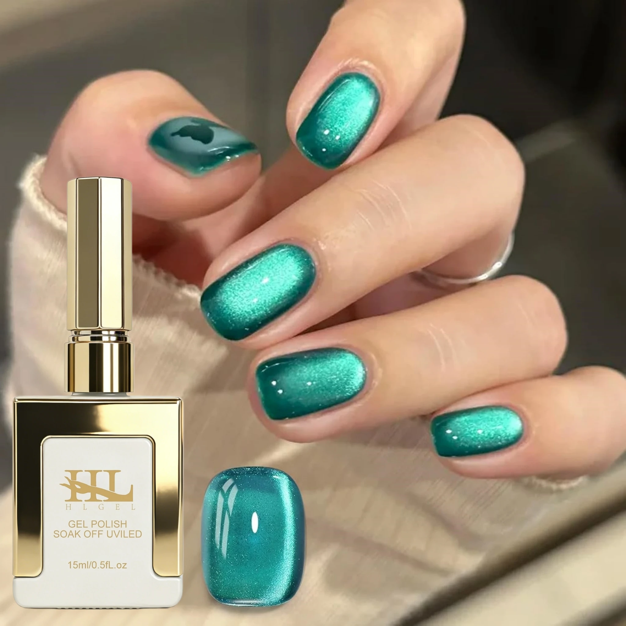 Nail Art Emerald Green - 15 мл изумрудно-зеленый гель-лак с эффектом