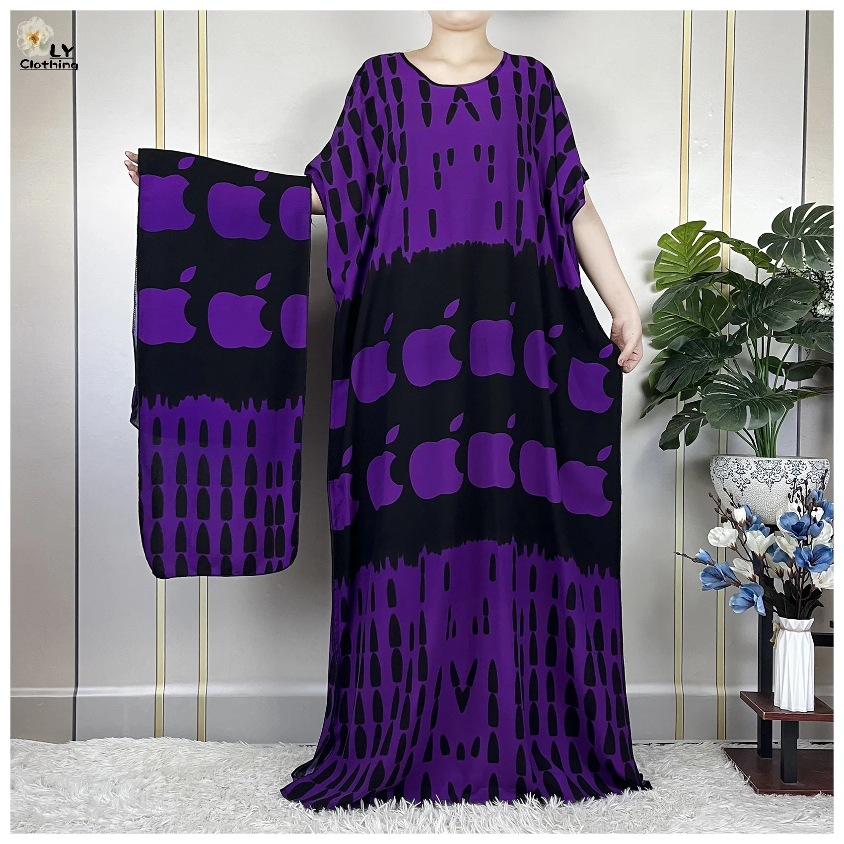 New Muslim Abayas Cotton Short Sleeve Islam Fashion Print Femme Loose Robe Maxi African Nigeria Traditional Women Dress Summer