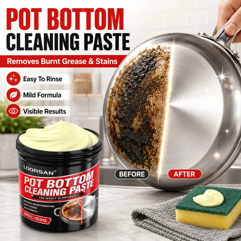 LOORSAN Pot Bottom Cleaner Paste 150G Heavy Duty Burnt Stain Remover Stainless Steel Pan Scrubber Kitchen Cleaning Polish