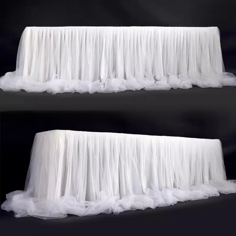 Imagem -02 - Saias de Mesa Tutu de Tule Branco Mesa Retangular Toalha de Mesa de Casamento Saia de Mesa de Tule para Decoração de Festa de Aniversário