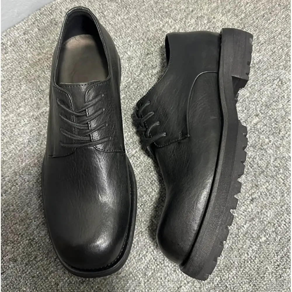 Premium Black Leather Platform Derby – Handcrafted, Rugged Luxury for Men