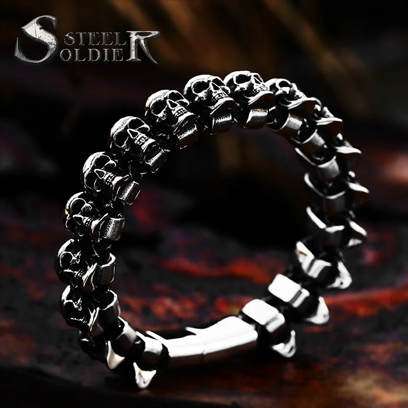 steel soldier stainless steel punk skull leather rope bracelet Multiple handchain bangle  exquisite jewelry party favors