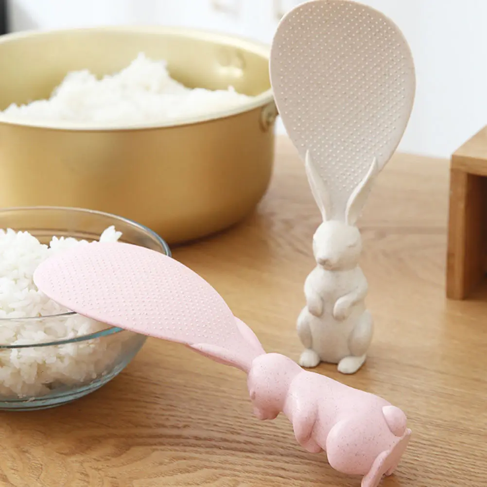 

2Pcs Bunny Shape Rice Paddle Stand Up Kitchen Utensil Food Grade PP Rice Scoop Double Sided Bump Design Comfortable Grip