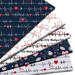 Heartbeat Heart Love Printed Polyester Pure Cotton Material By the Meter Patchwork Tissue Sewing Quilting Fabrics Needlework