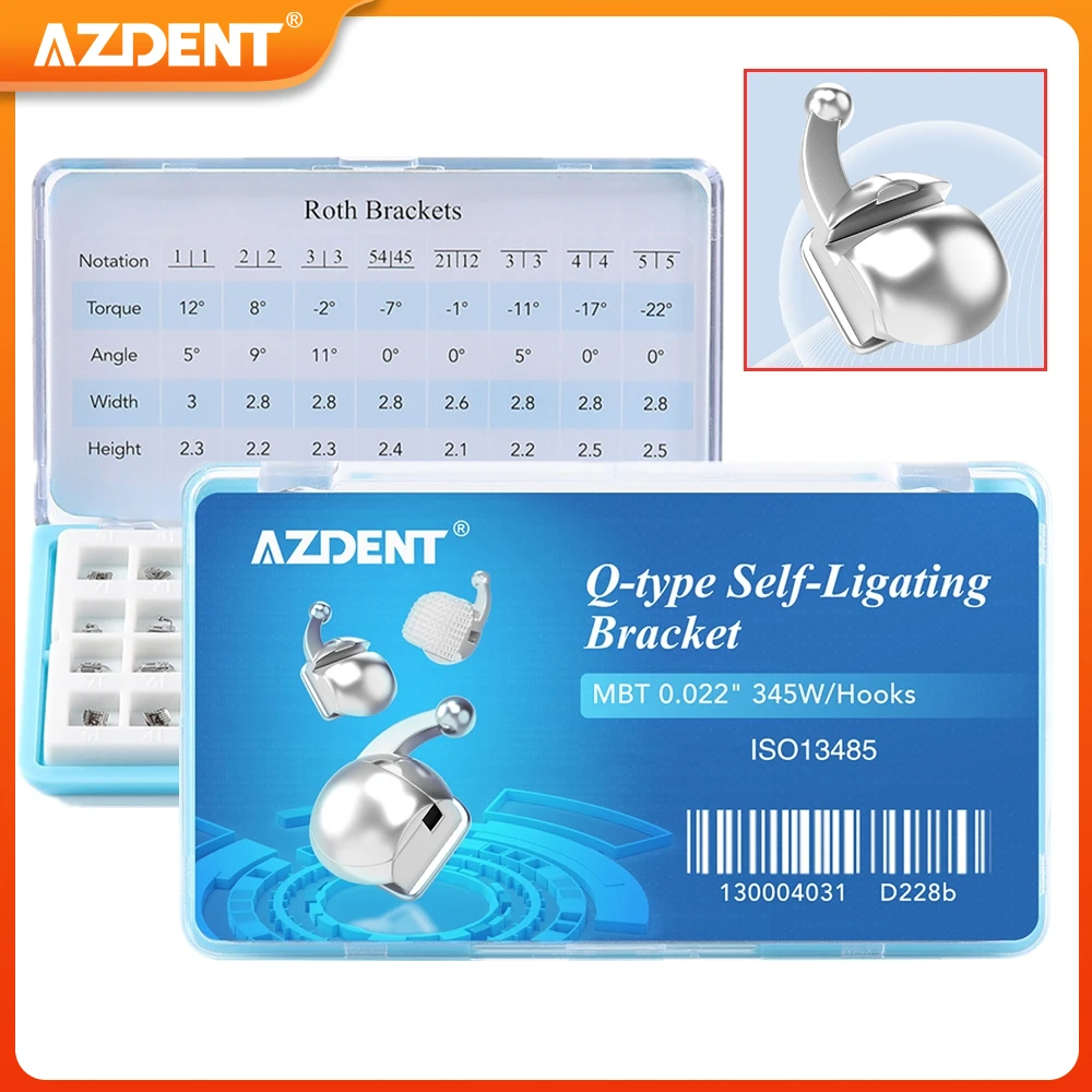 24pcs/Box AZDENT Dental Brackets Orthodontic Braces Spherical Q-type Self-Ligating Roth/MBT 0.022 Hooks 345 with Buccal Tubes