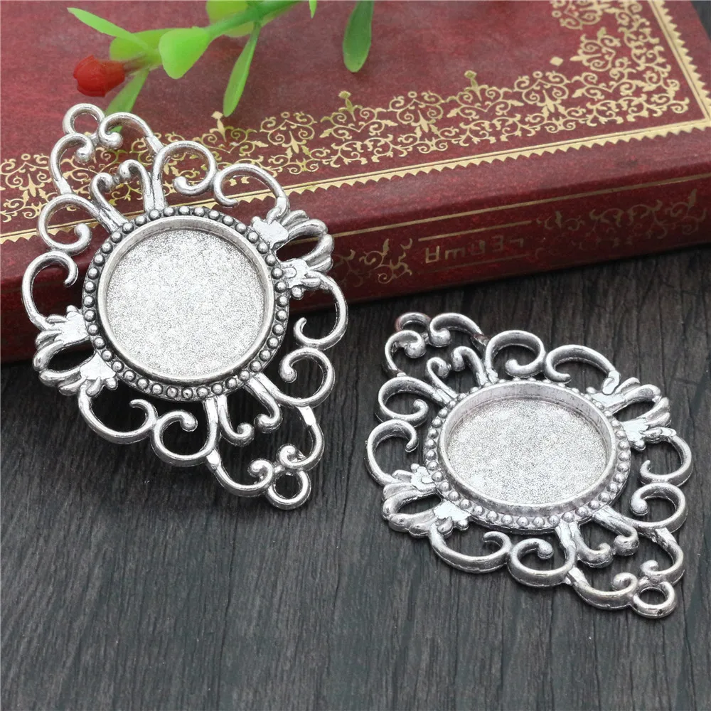 10pcs 18mm Inner Size Antique Bronze Antique Silver Plated Flower Connection Style Cabochon Base Cameo Setting Charms Pendant
