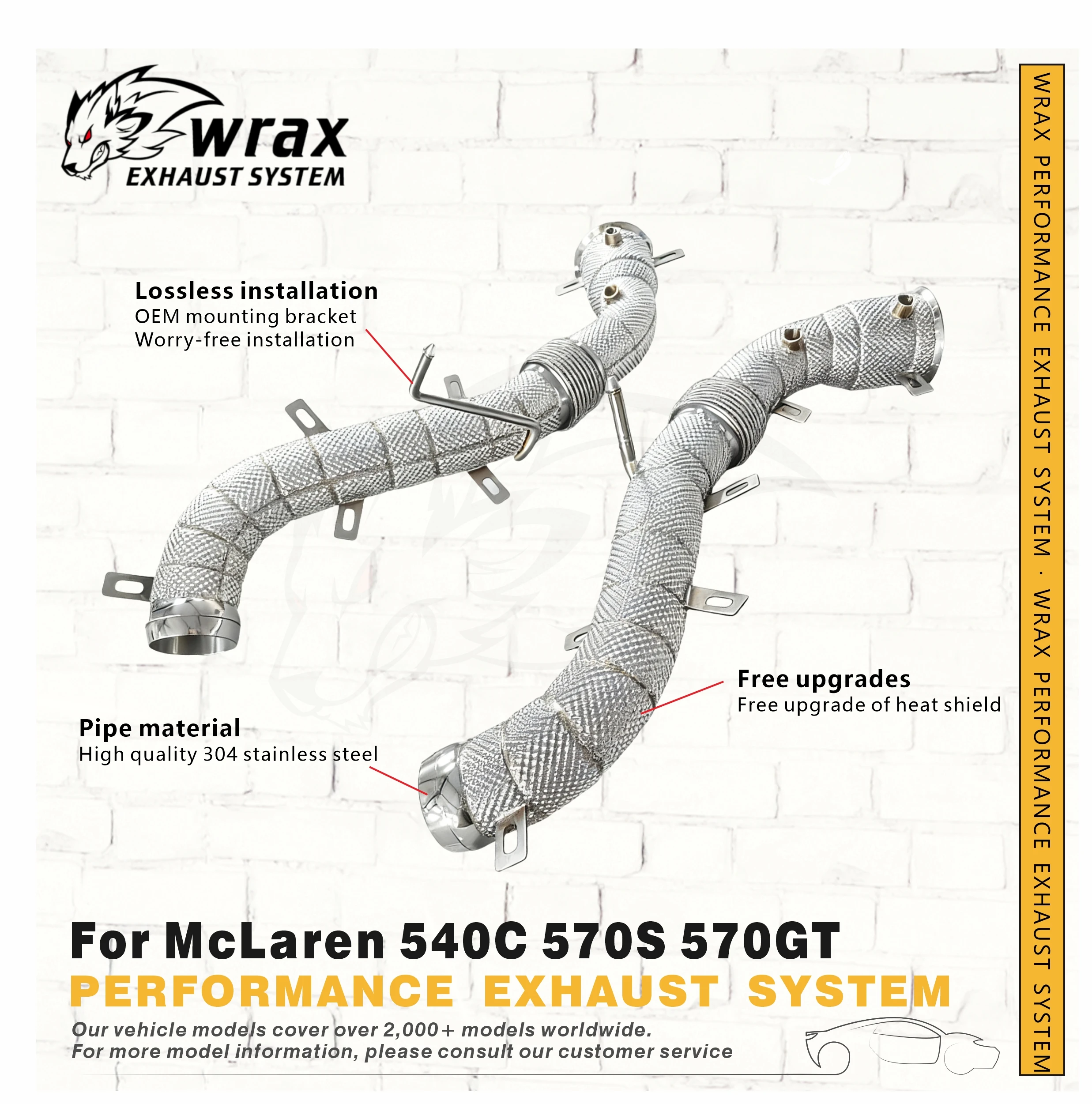 

Upgrade of Heat Shield Downpipe WRAX for McLaren 540C 570S 570GT SS Exhaust High Flow Boost Vehicle Performance