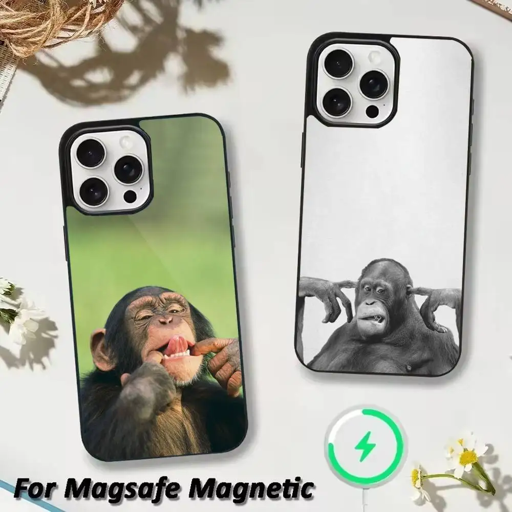 

Забавный чехол для телефона Monkey Memes для iPhone 17,16,15,14,13,12, Plus, Pro, Max для Magsafe с магнитной беспроводной зарядкой