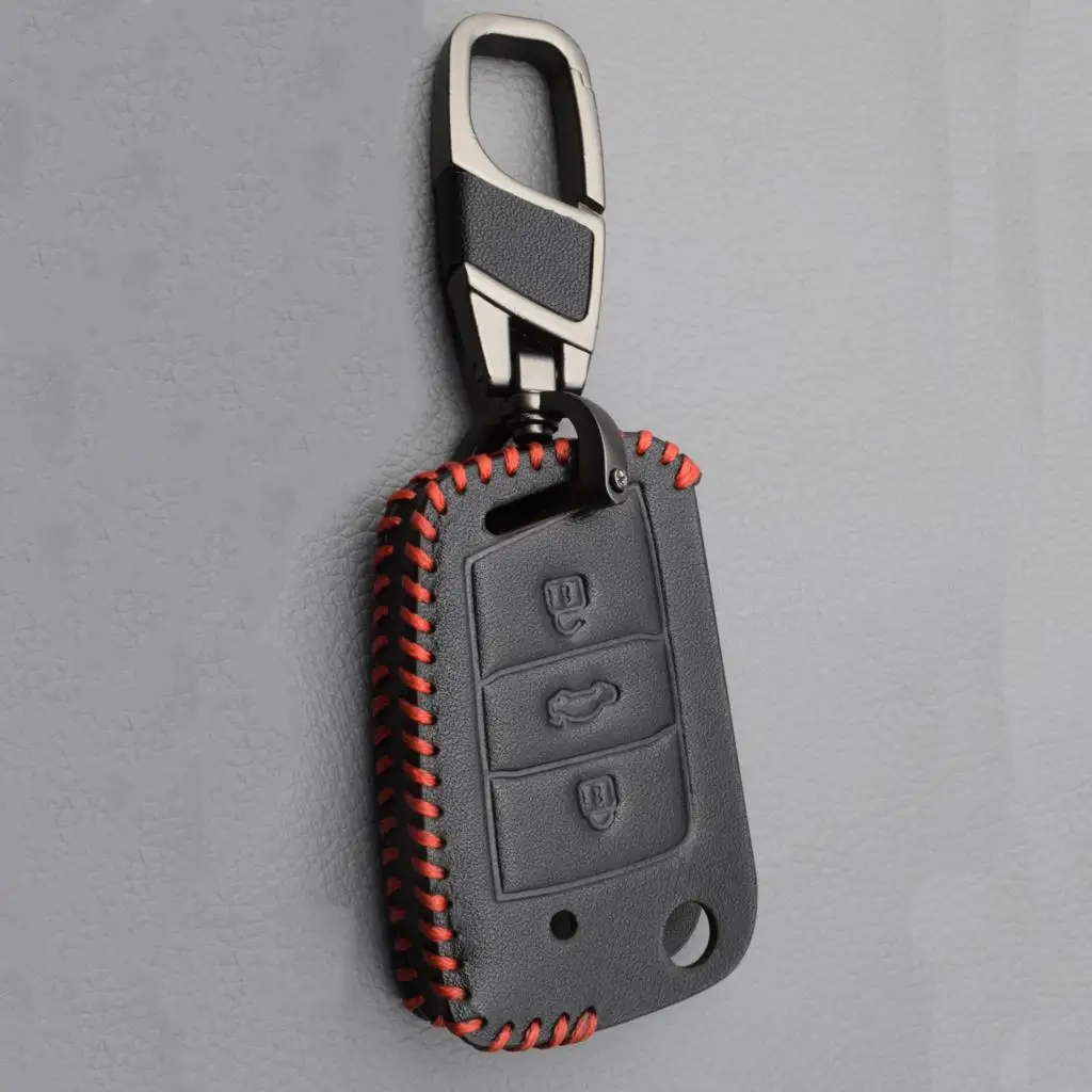 Leather Key Case Key Cover Bag For Volkswagen VW Golf 7 MK7 Tiguan Polo Bora Skoda Fabia Octavia Kodiaq Seat Leon Ibiza Keychain