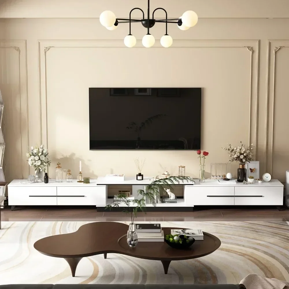 Modern TV Console Extendable Media Console, Adjustable Length, Contemporary Entertainment Center with Drawers and Legs