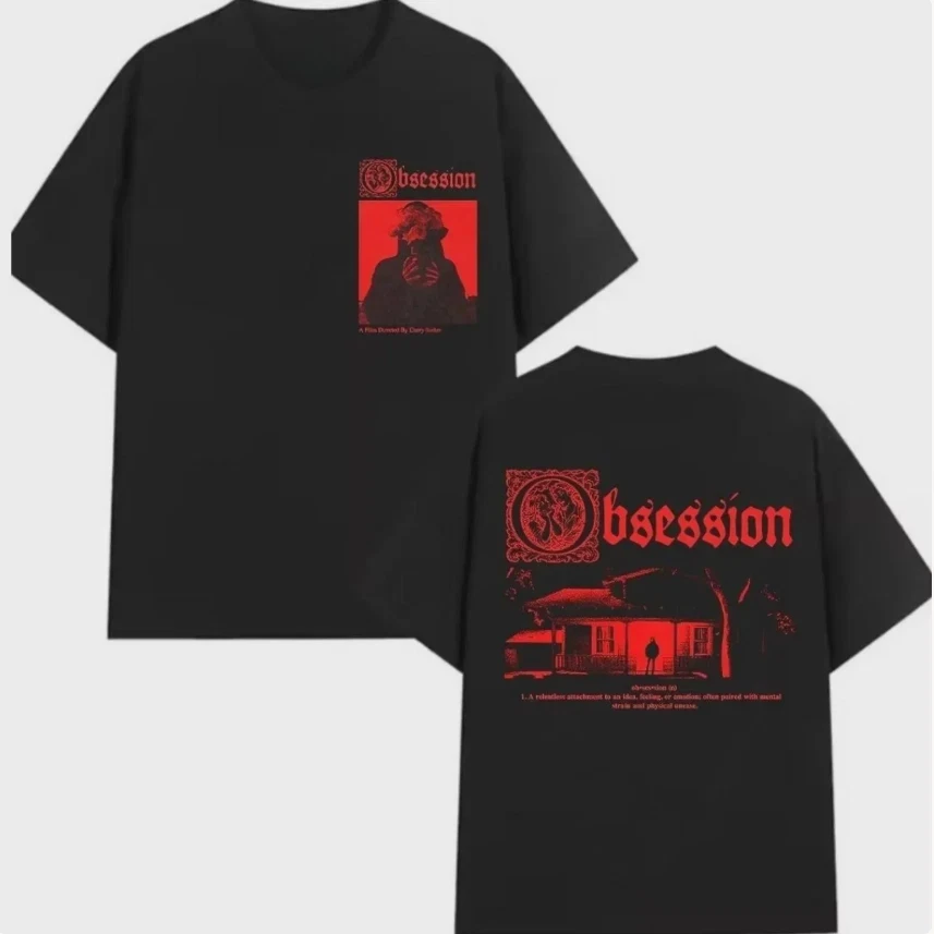 T-shirt à motif d'horreur gothique, haut décontracté à motif imprimé pour hommes à manches courtes inspiré du film « Obsession » (2026)