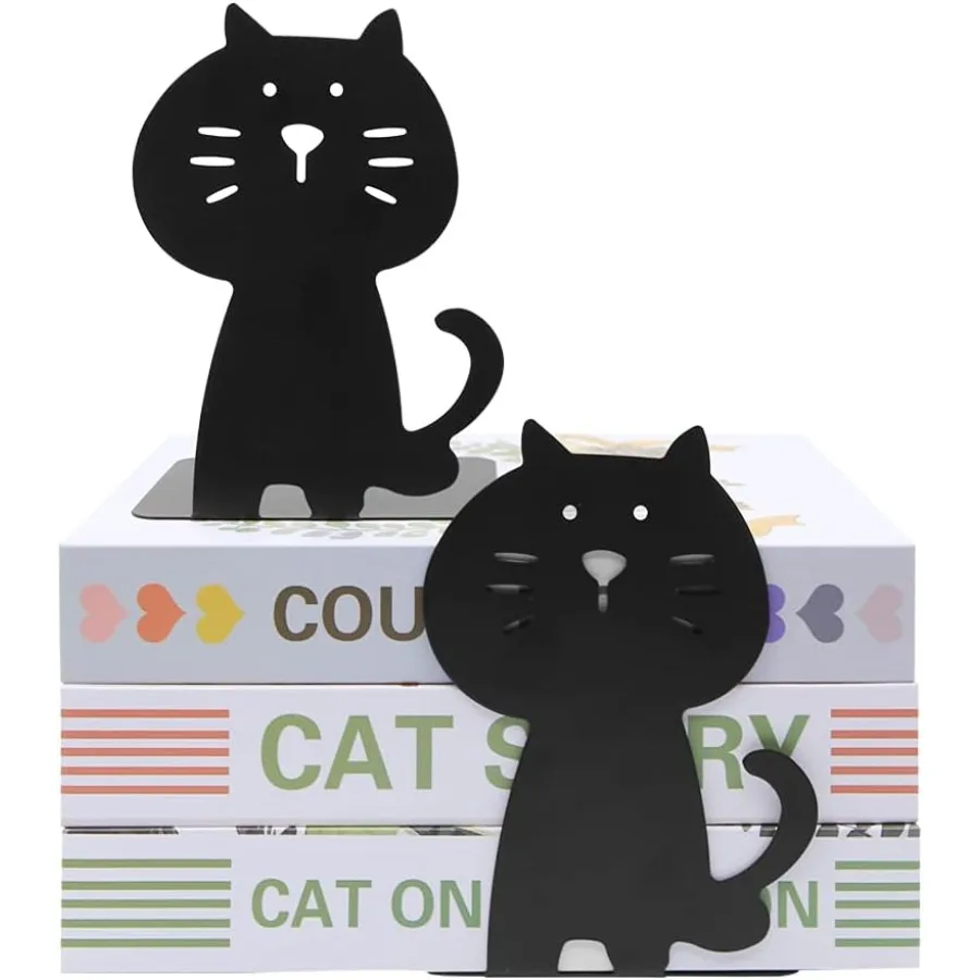 منظم كتب قطة لطيف وسميك معدني قوي ومتين للمكتبة والمدرسة والمكتب والمنزل والدراسة زوج واحد باللون الأسود #5