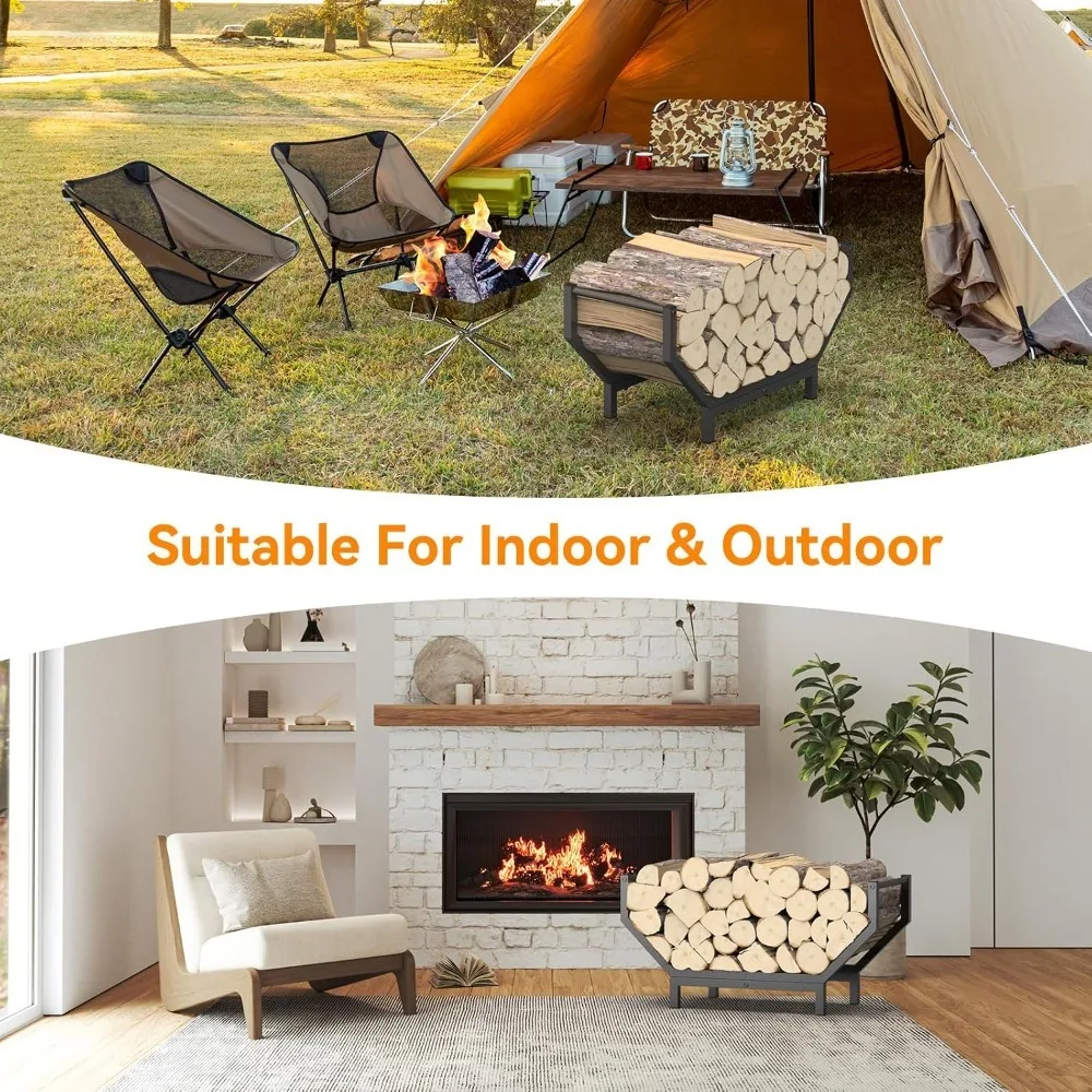 Heavy Duty Metal Firewood Storage Rack Indoor Outdoor Log Rack Fireplace Wood Holder for Fire Pit Stove Firewood Organizer view 5