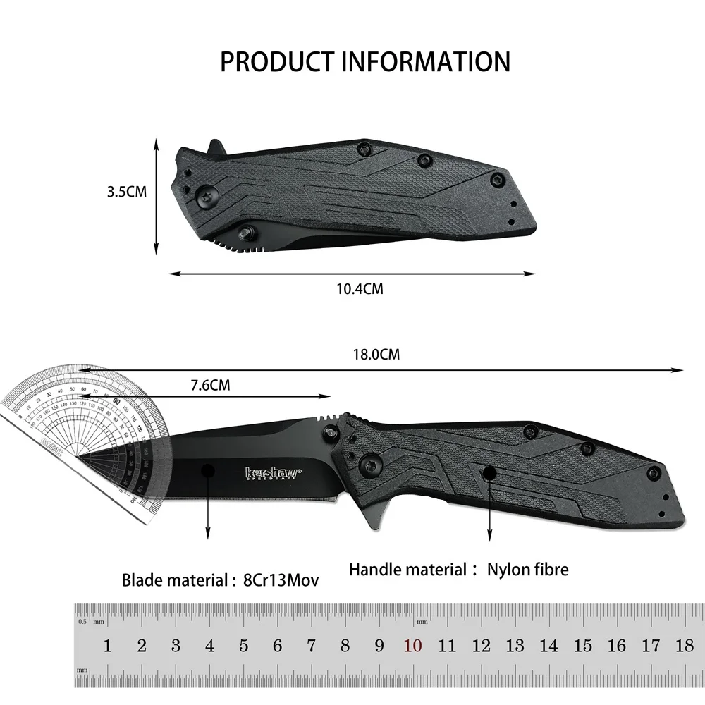 KS Brawler 1990 Folding Knife Camping Hunting 8Cr13Mov Blade Nylon Fiber Handle Self-defense Utility EDC Tactical Pocket Knife