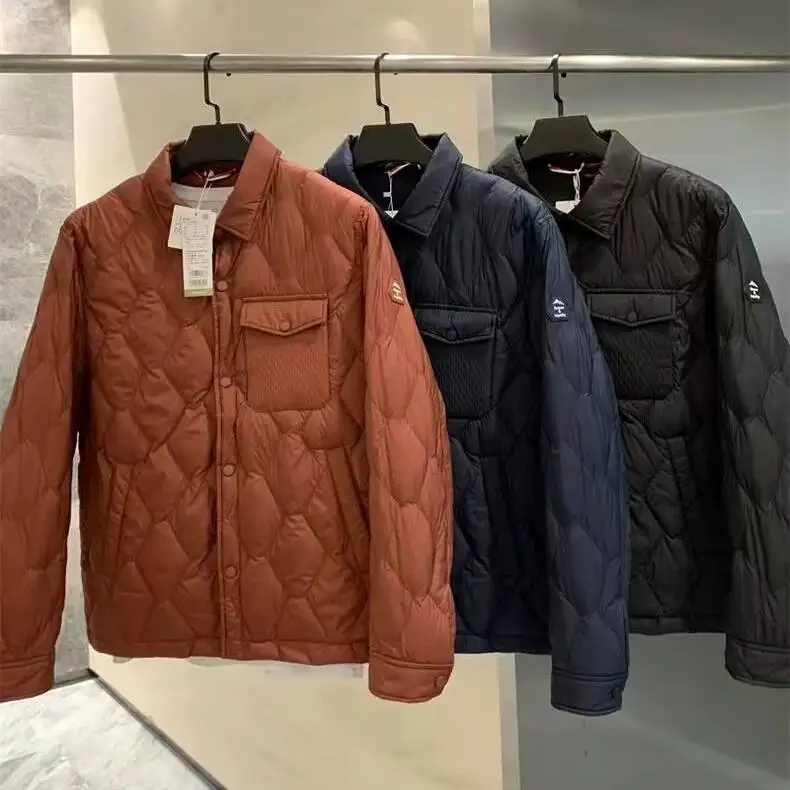 

in BLUE 90 Du down irt Sle Bunting Men's Casual Autumn Winter Padded Jaet Warm Long Sve Regular Fit Button Closure