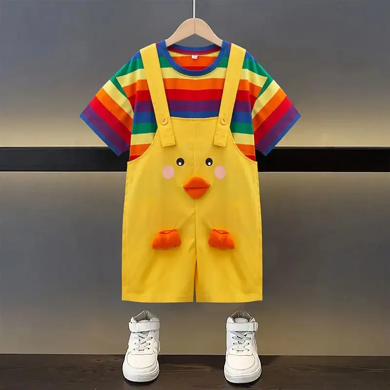 

Комбинезон с короткими рукавами и изображением цыпочки на первый день рождения, детская футболка, выпускной спортивный день, детский сад, костюм для мальчиков и девочек, наряды; 2 д.