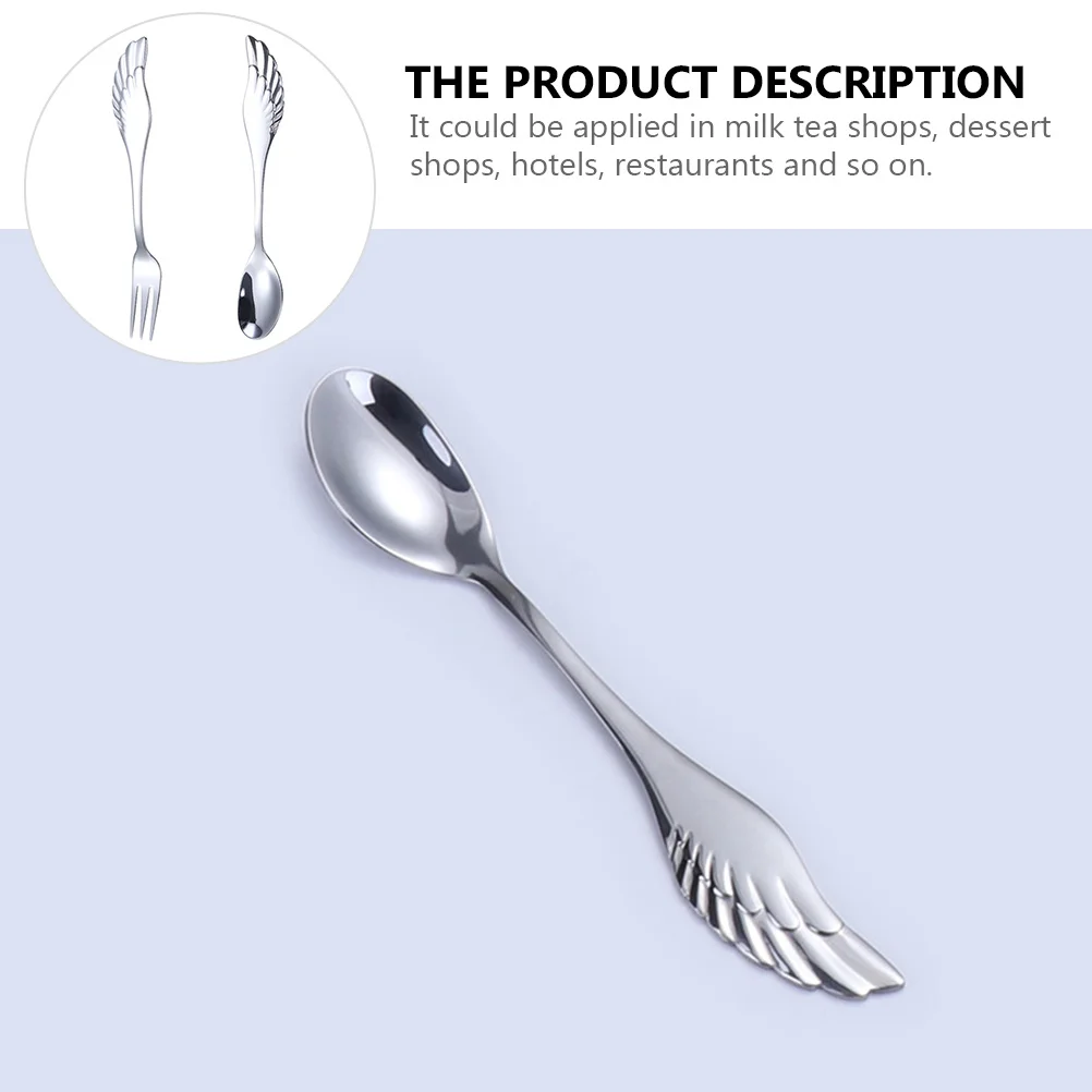 

Winged Fork With Spoon Set Stainless Steel Portable Tableware For Coffee Dessert Milk Tea Shop Restaurant Hotel Flatware