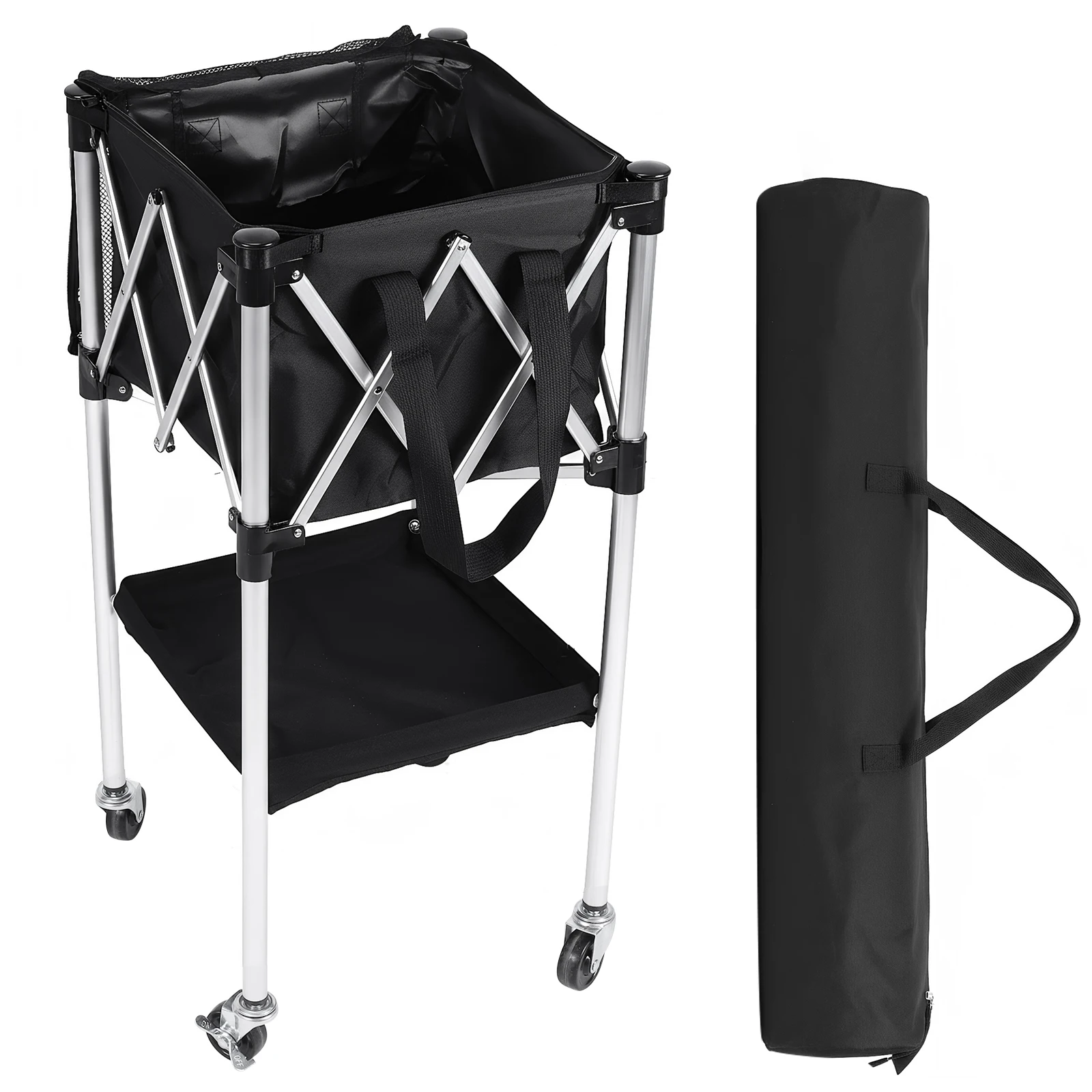 

Tennis Ball Cart Foldable Portable Pickleball Baseball Hopper Basket with Wheels with Storage Bag for Training/Teaching