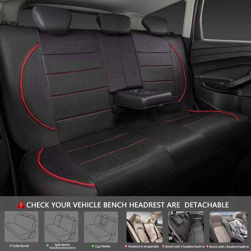 Universal Leather Car Seat Covers Red Simple Waterproof 5 Seat Car Seat Cover