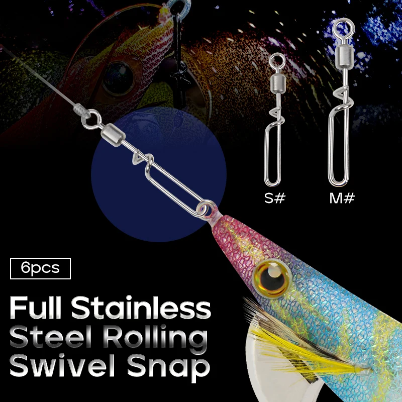 

6Pcs Stainless Steel Rolling Swivel for Squid Egi Jig Heavy Duty Snap Swivel for Cuttlefish & Squid Fishing Lures