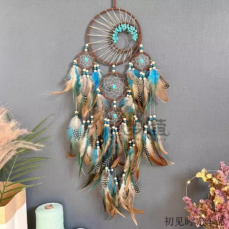 

Advanced Turquoise Tree of Life Dream Catcher Pendant Colored Feather Wind Chimes Wall Decoration Pendant Cross-border Explosion