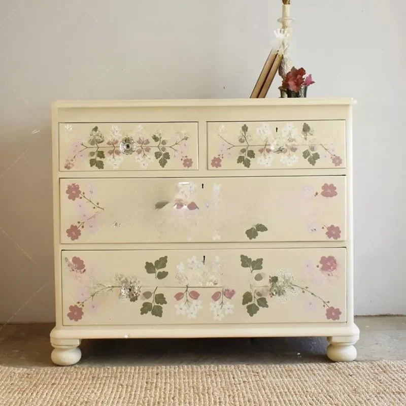 French retro solid wood painted porch cabinet, living room decorative cabinet, locker, household chest cabinet display cabinet