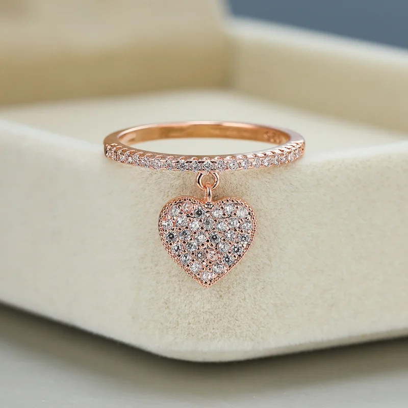 European and American Style Dynamic Heart Ring Full of Zircon Stones, Swappable Heart-shaped Pendant, Simple Accessory