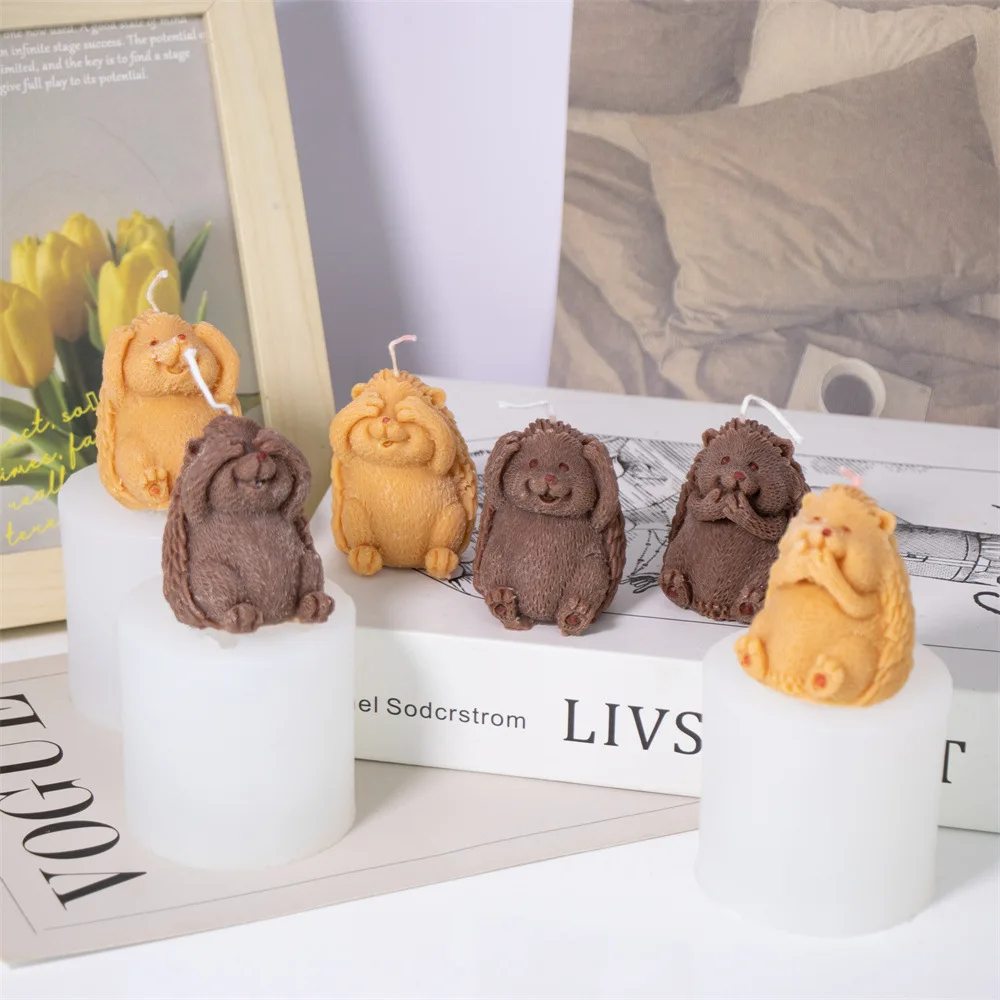 

Don't Listen, Don't Talk, Don't Look Hedgehog Candle Silicone Mold, Three-dimensional Animal Aromatherapy Plaster Resin Mold