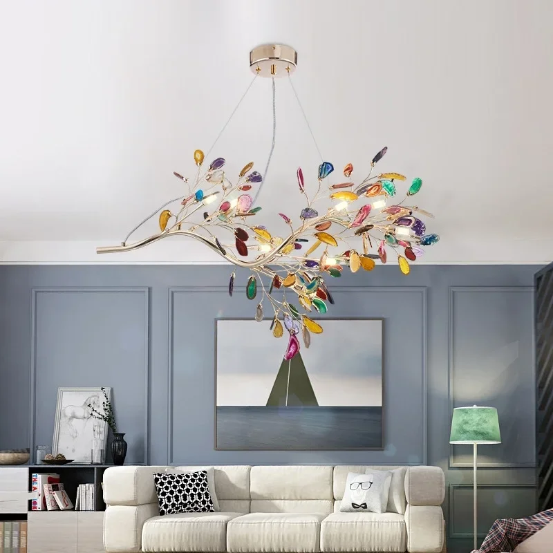 Plafonnier LED en Agate colorée au design moderne, luminaire décoratif d'intérieur, idéal pour un salon, une salle à manger ou une chambre à coucher