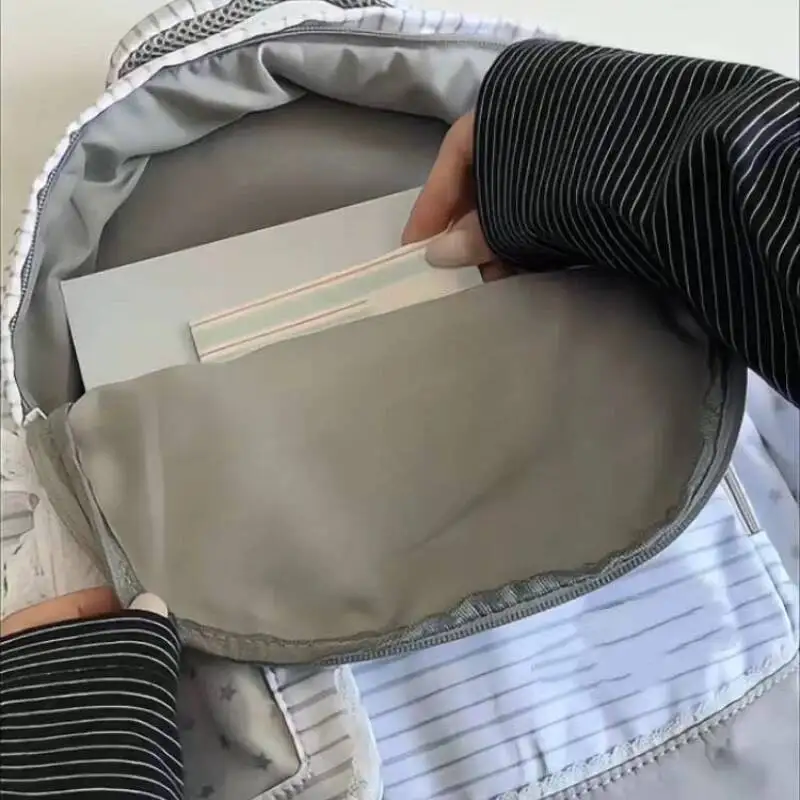 Korean Simple Patchwork Striped Women Backpack Sweet Y2k Aesthetic Star Print Schoolbags Fashion Casual Backpacks For Students