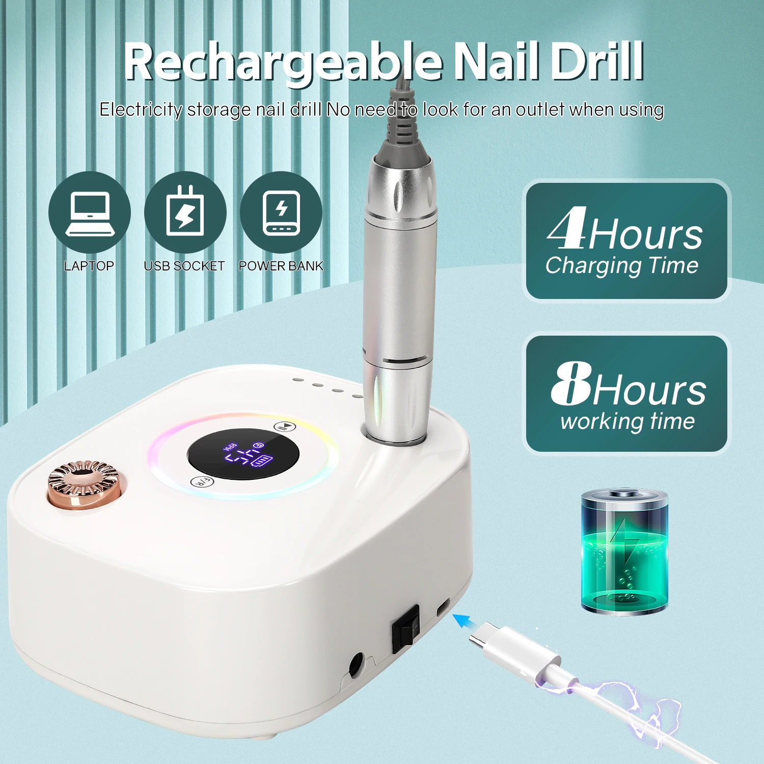 45000 دورة في الدقيقة مسمار ساندر مجموعة مطحنة للتقليم مع شاشة LED منخفضة الضوضاء الكهربائية مانيكير الحفر الأظافر الملحقات والأدوات