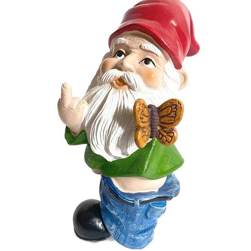 Micro Middle Finger Gnome Statue Erect Middle Finger Provocative Gnome Landscape Garden Decoration Resin Garden Figurines