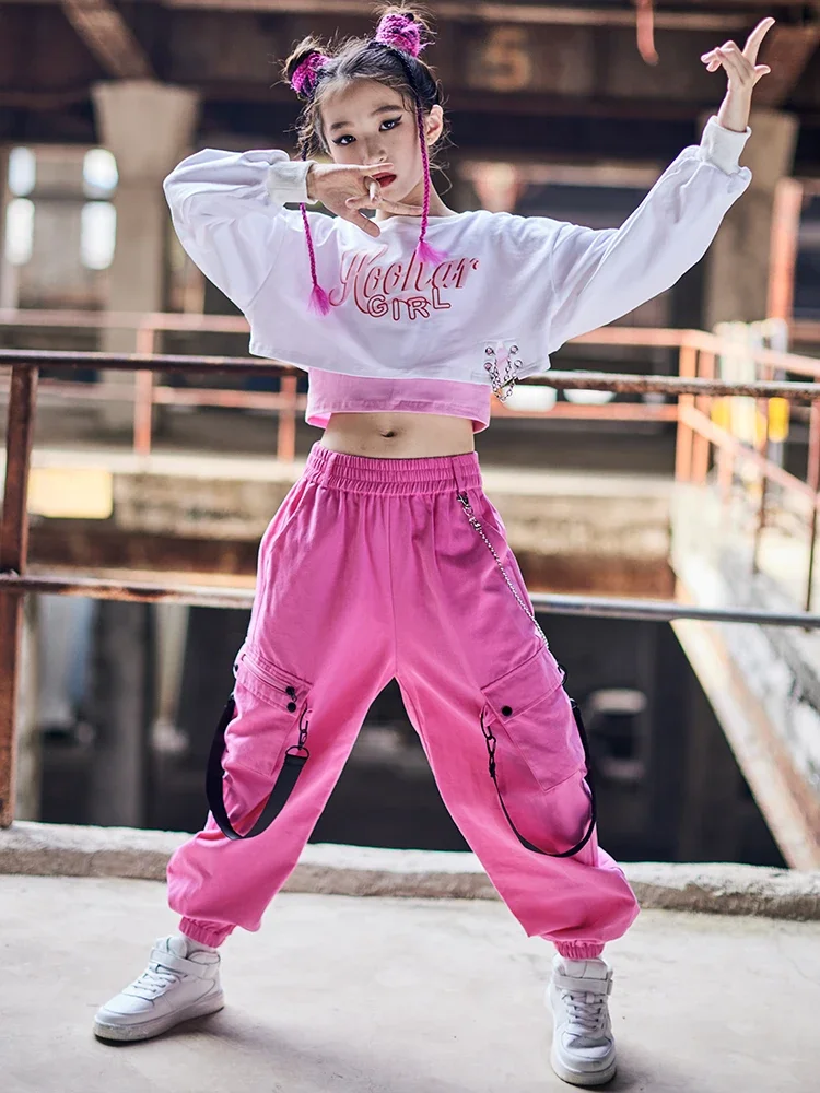 Kinder Jazz Dance Kostüme Weiß Langarm Lose Hosen Mädchen Hip Hop Performance Kleidung Street Dancewear Rave Kleidung