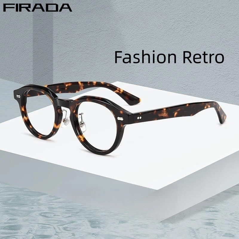 FIRADA 2023 Fashion Transparent Eyewear Women Vintage Acetate fiber Glasses Round Prescription Eyeglasses Frame For Men KBT98611