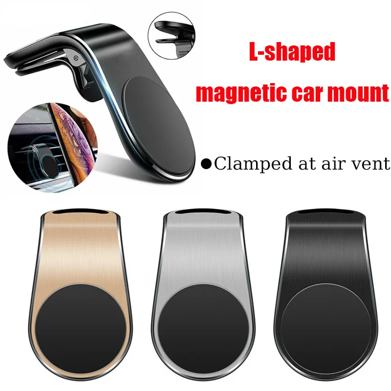 

Магнитный автомобильный держатель для телефона, зажим для вентиляционного отверстия, подставка, L-образный держатель для телефона, автомобильное крепление, GPS, автомобильный кронштейн для IPhone, Samsung, Xiaomi