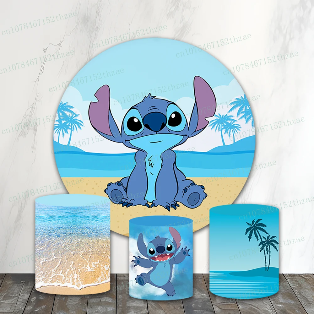 

Lilo & Stitch Birthday Party Photo Backdrop Baby Shower Photography Backdrop Round&Cylinders Plinth Covers Photo Background