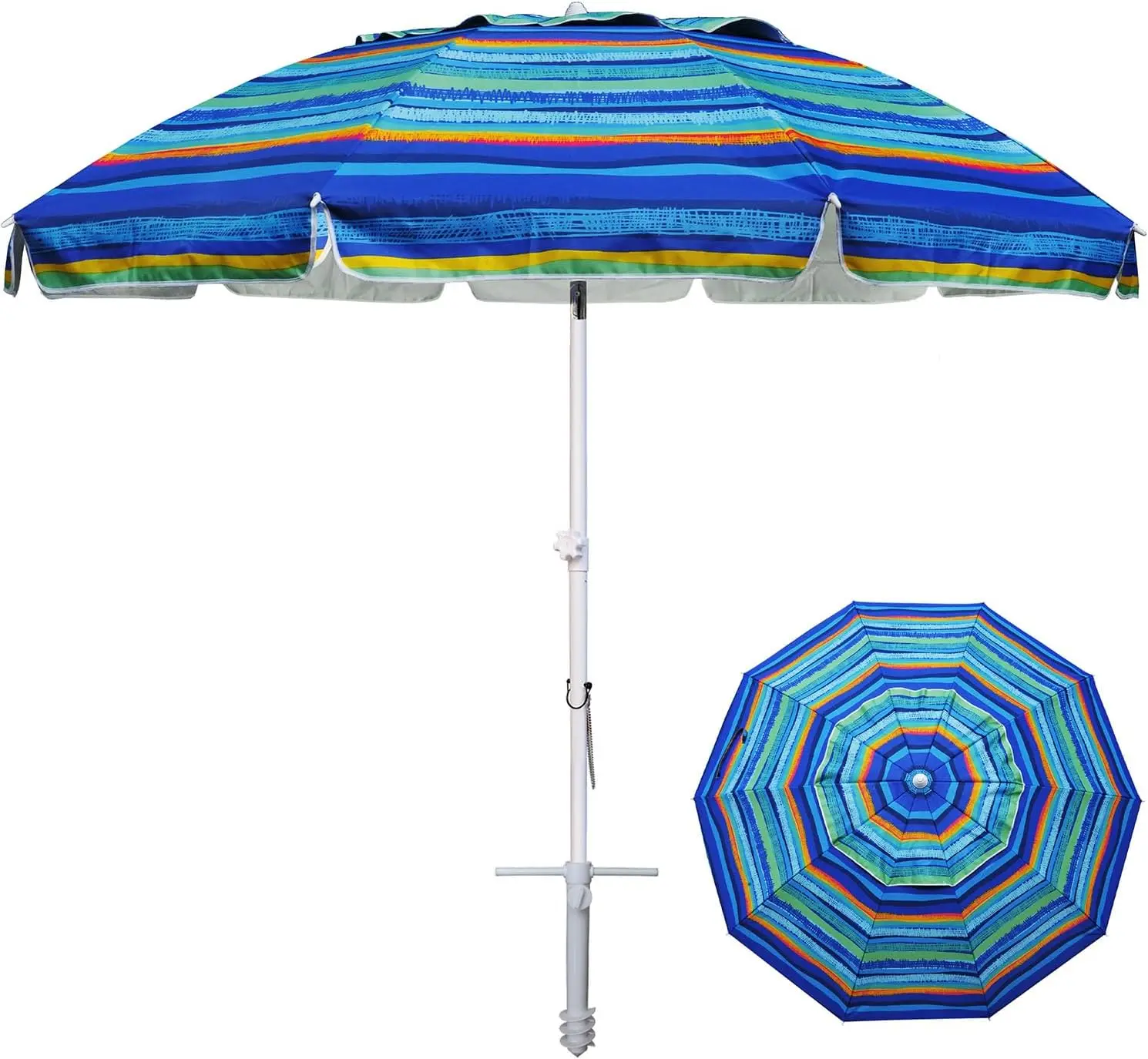 

8FT Heavy Duty Beach Umbrella with Sand Anchor, UV 50+ Protection, Windproof, Tilt & Air Vent for Patio Pool Garden