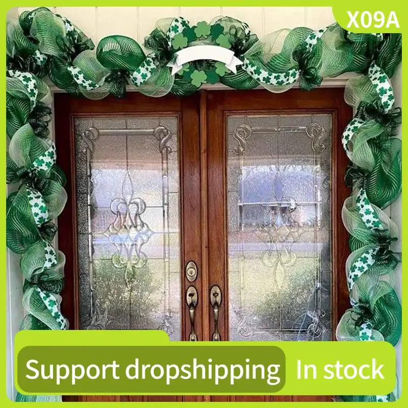 

X09A 8-рулонная полиэтиленовая сетчатая лента ко Дню Святого Патрика, зелено-белая лента с проводной кромкой, 10 дюймов X 30 футов, сетчатая лента из полидеко